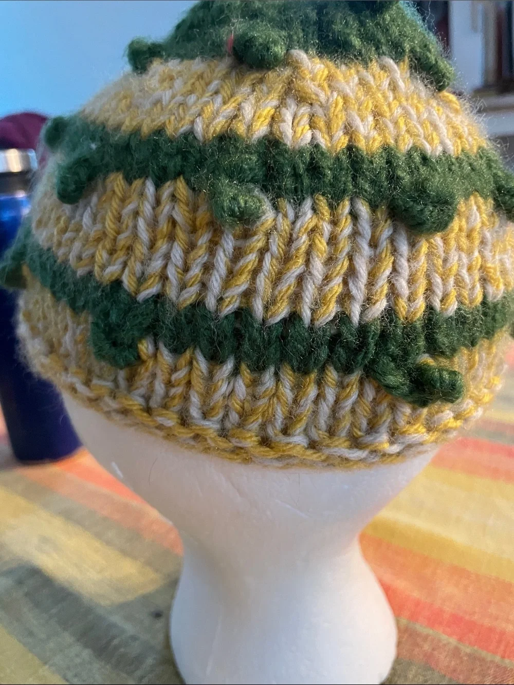 Handmade Green and Cream knit HAT